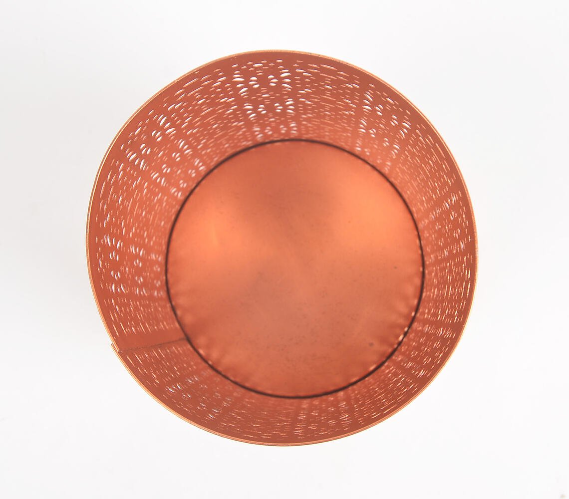 Honeycomb Jali Cut Rose-Gold Iron Candle Holder