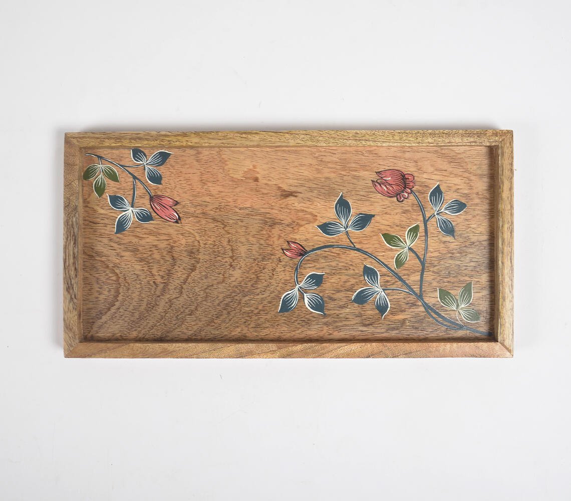 Hand Printed Violets Mango Wood Serving Tray