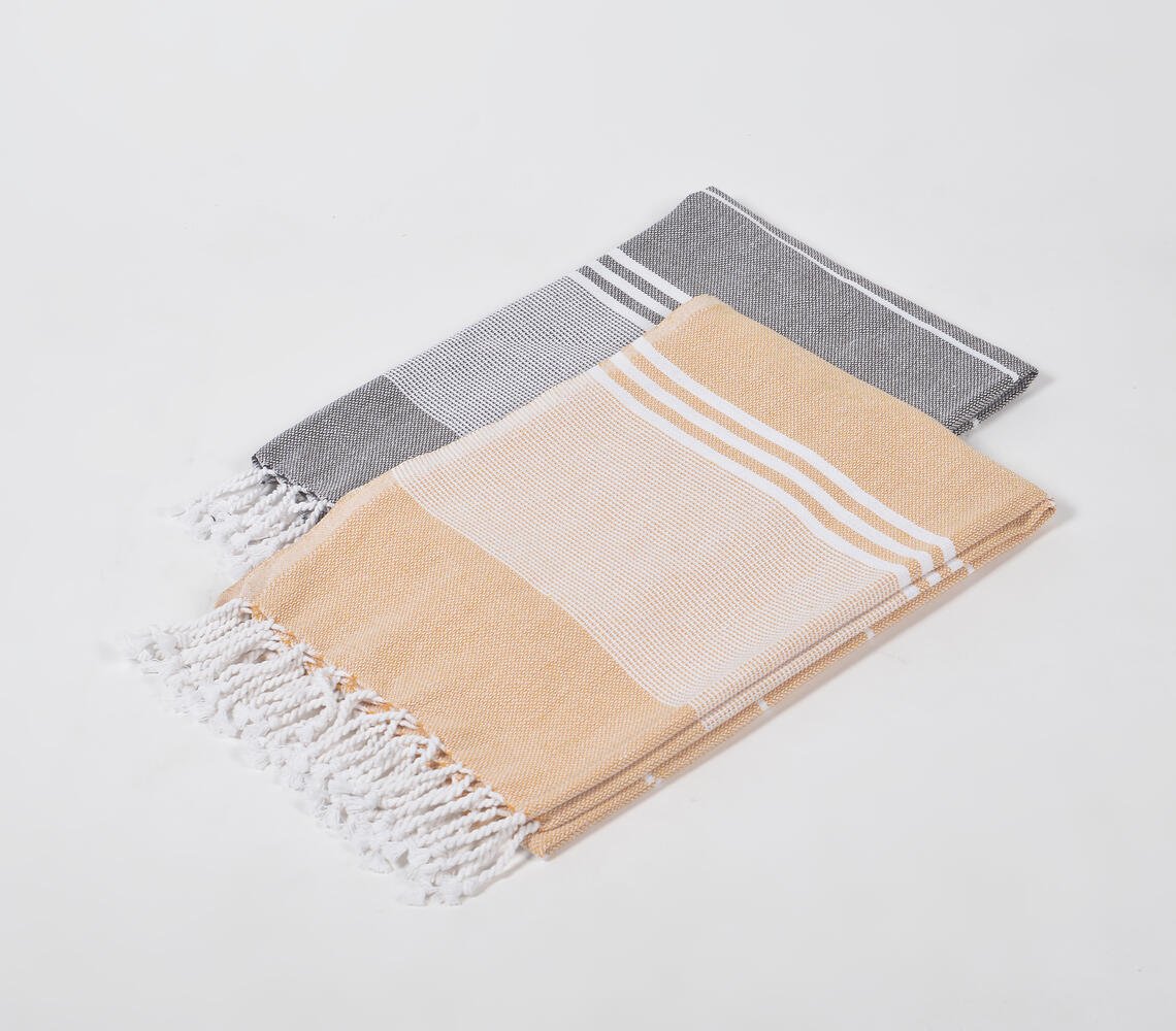 Handwoven Cotton striped Melon & Ash Bath Towels (Set Of 2)