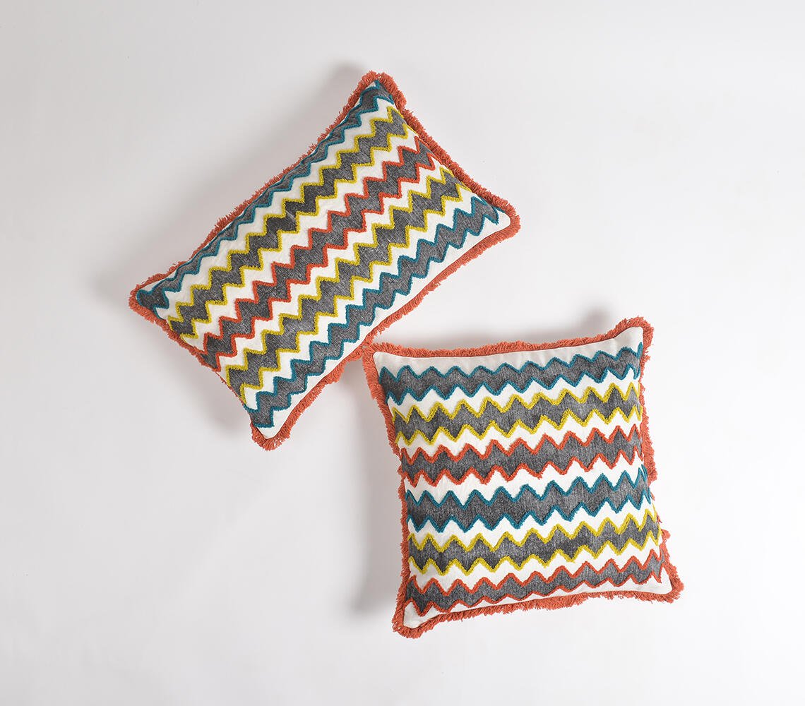 Chevron Block Printed & Embroidered Cushion Cover