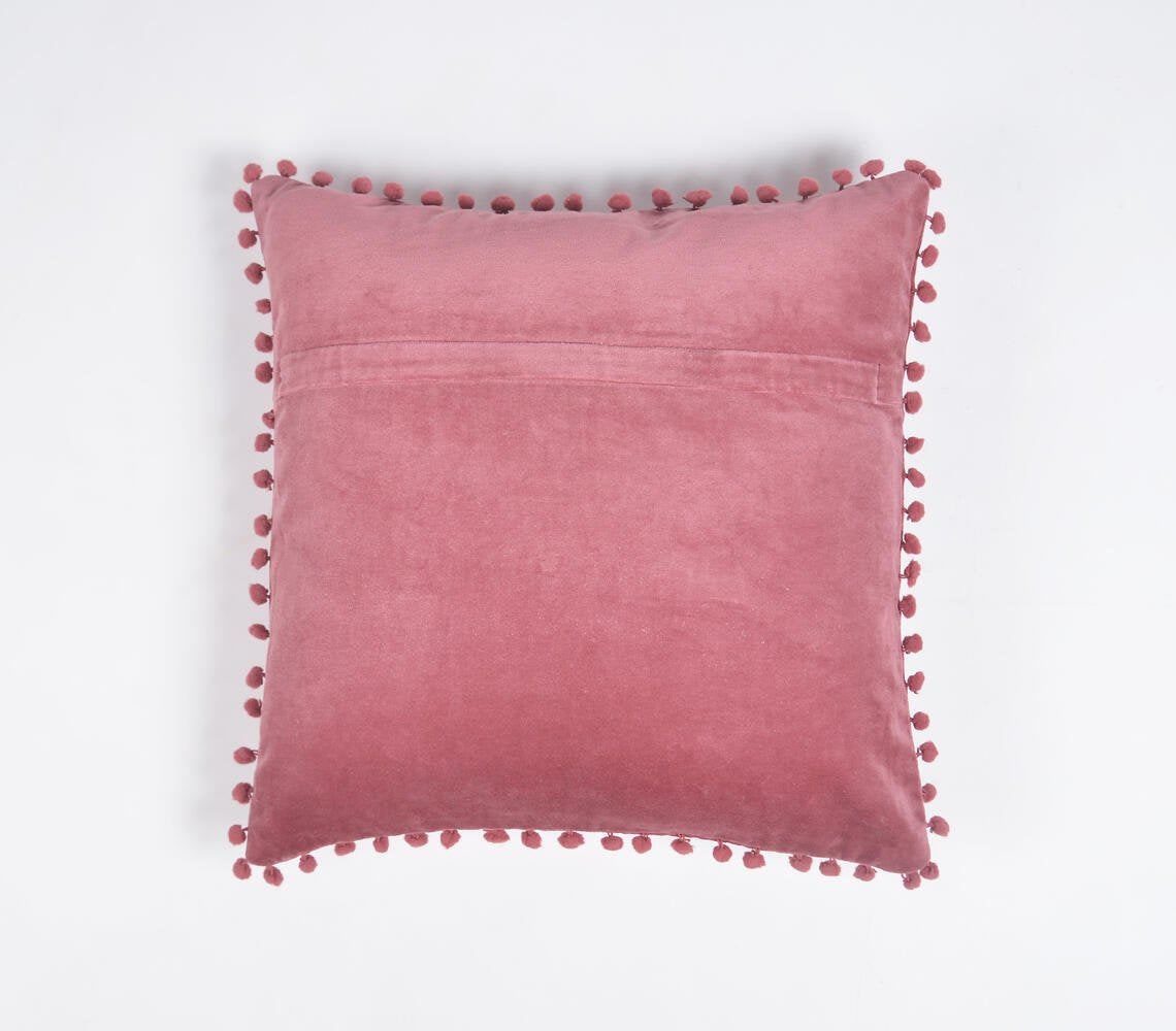 Handwoven Cotton Acrylic Cushion Cover with Pom-pom Tassels