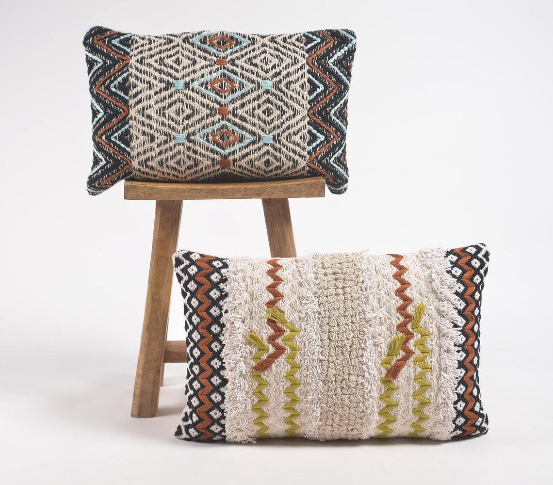 Woven & Embroidered Cotton Lumbar Cushion cover