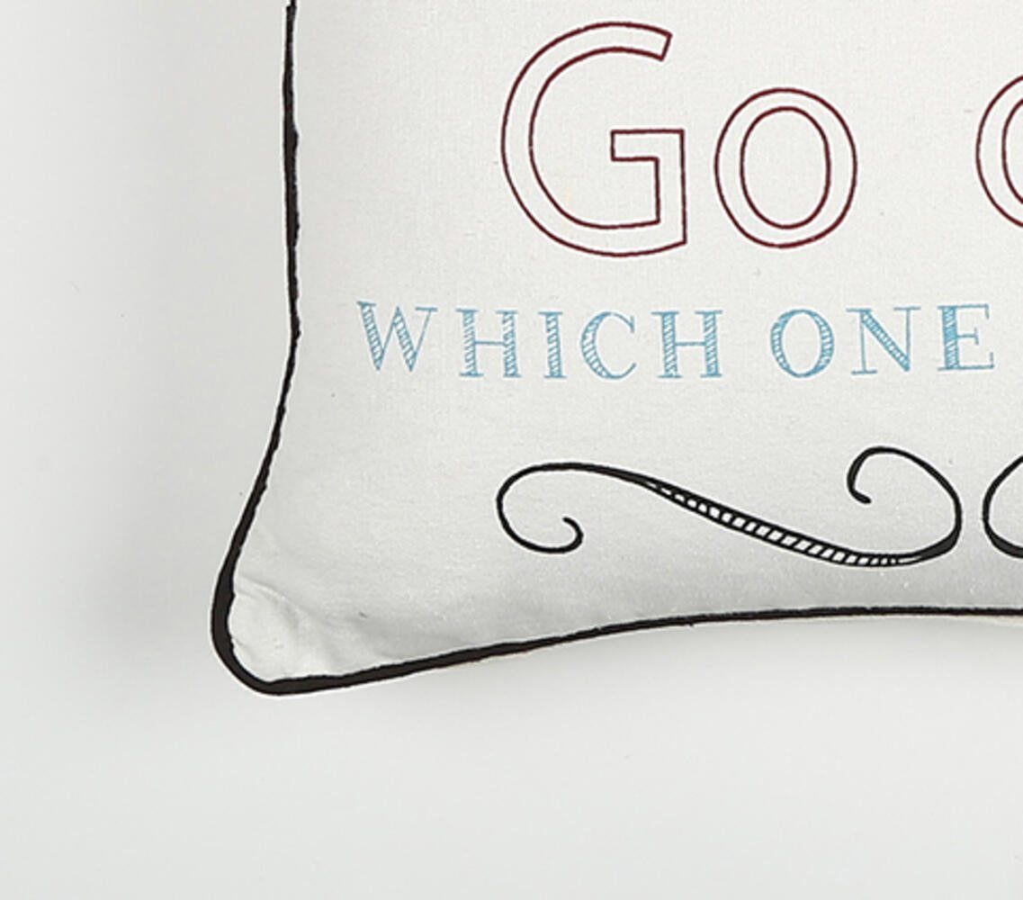 Typographic Printed Cotton Cushion Cover, 16 x 16 inches