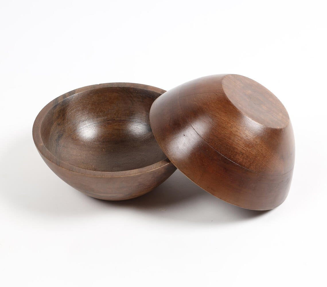 Earthy Wooden Nut Serving Bowls (Set of 2)