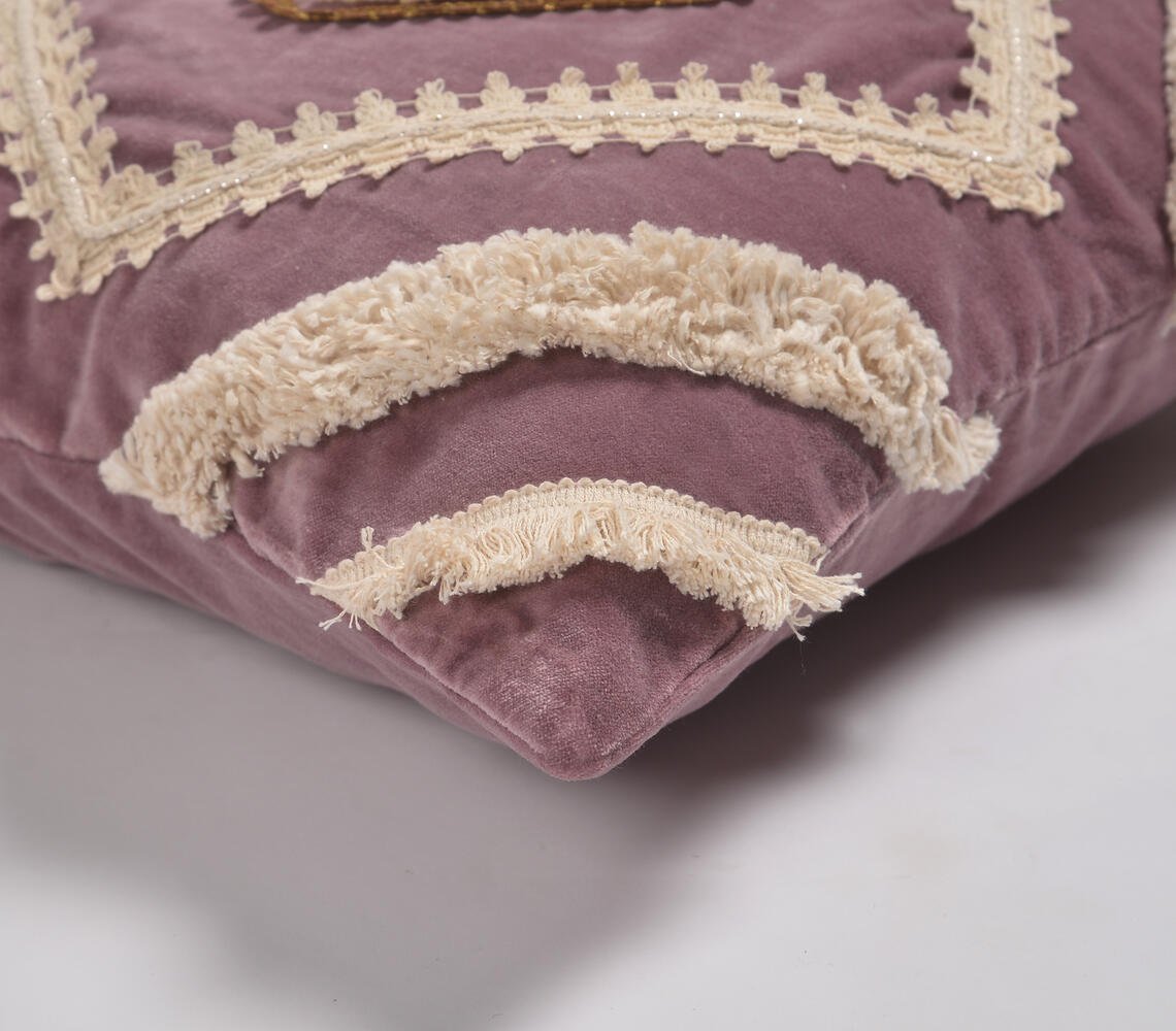 Lace Embellished Mauve Cushion Cover