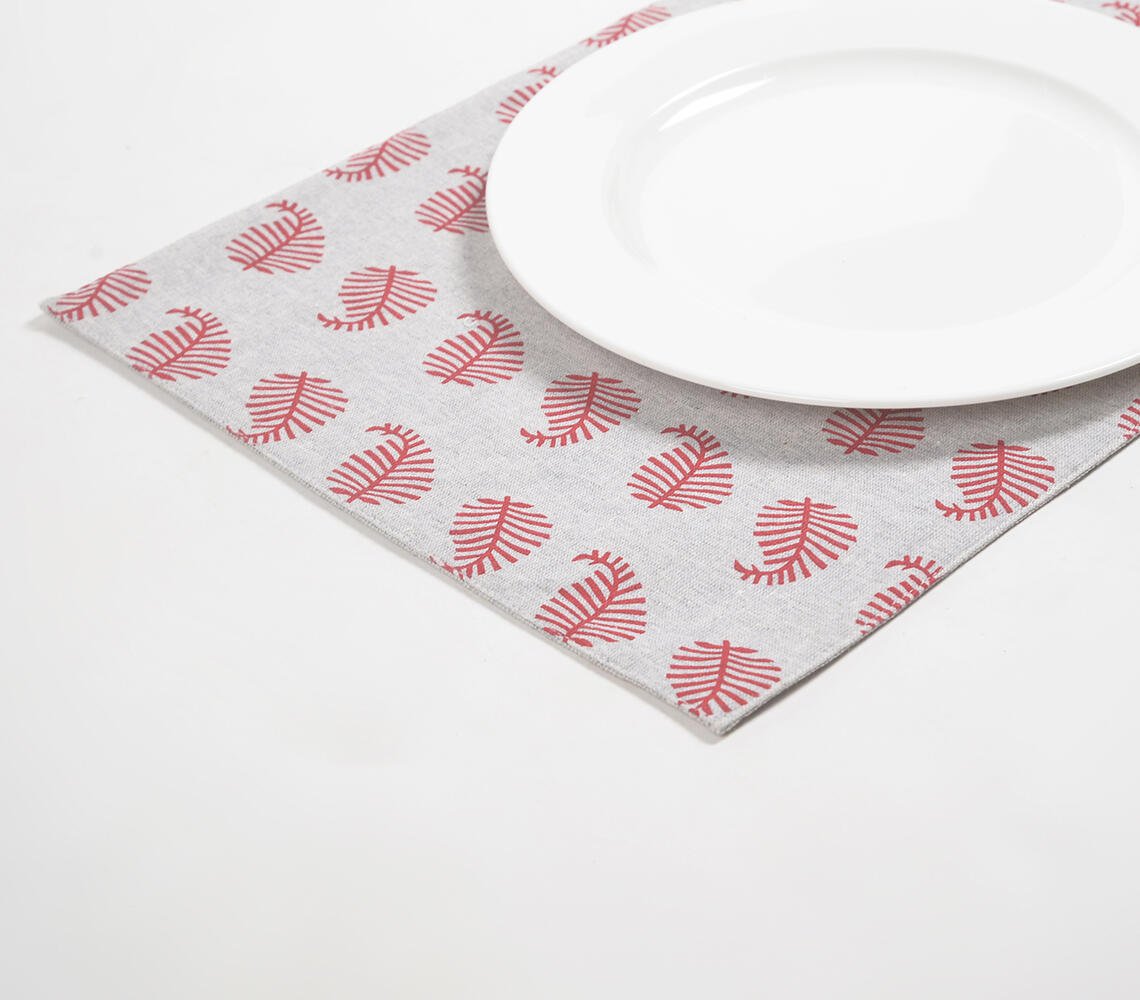 Katoenen placemats met rode bladeren (set van 4)