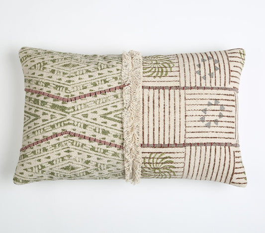 Block Printed & Embellished Lumbar Cushion cover