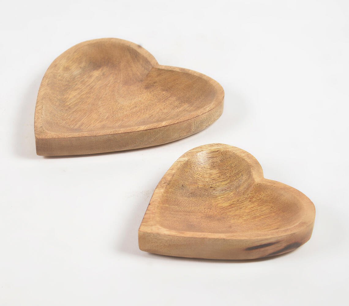 Heart-Shaped Mango Wood Snack Trays (set of 2)