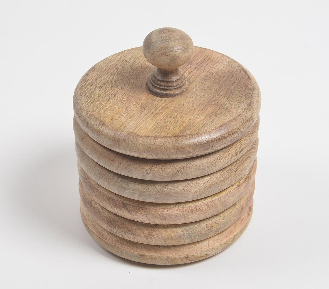 Earthy Stacked Circles Wooden Jar With Lid