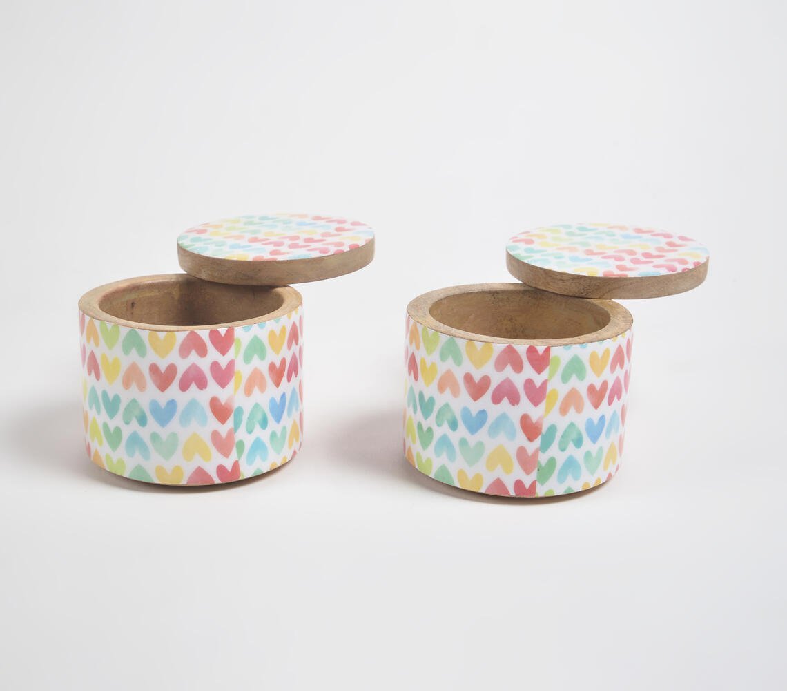 Valentines Pastel Heart Painted Salt Jar with Revolving Lid