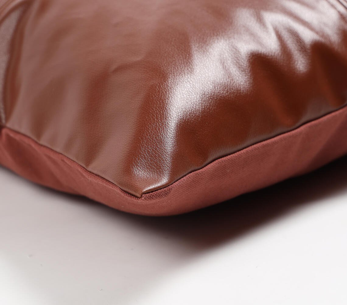 Hand Stitched Leather Solid Cushion Cover, 18 x 18 inches