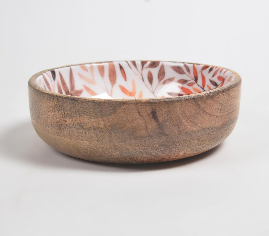 Enamelled Autumn Leaves Wooden Serving Bowl