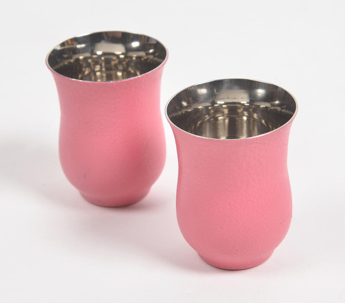 Textured Stainless Steel Pink Glasses (Set of 2)