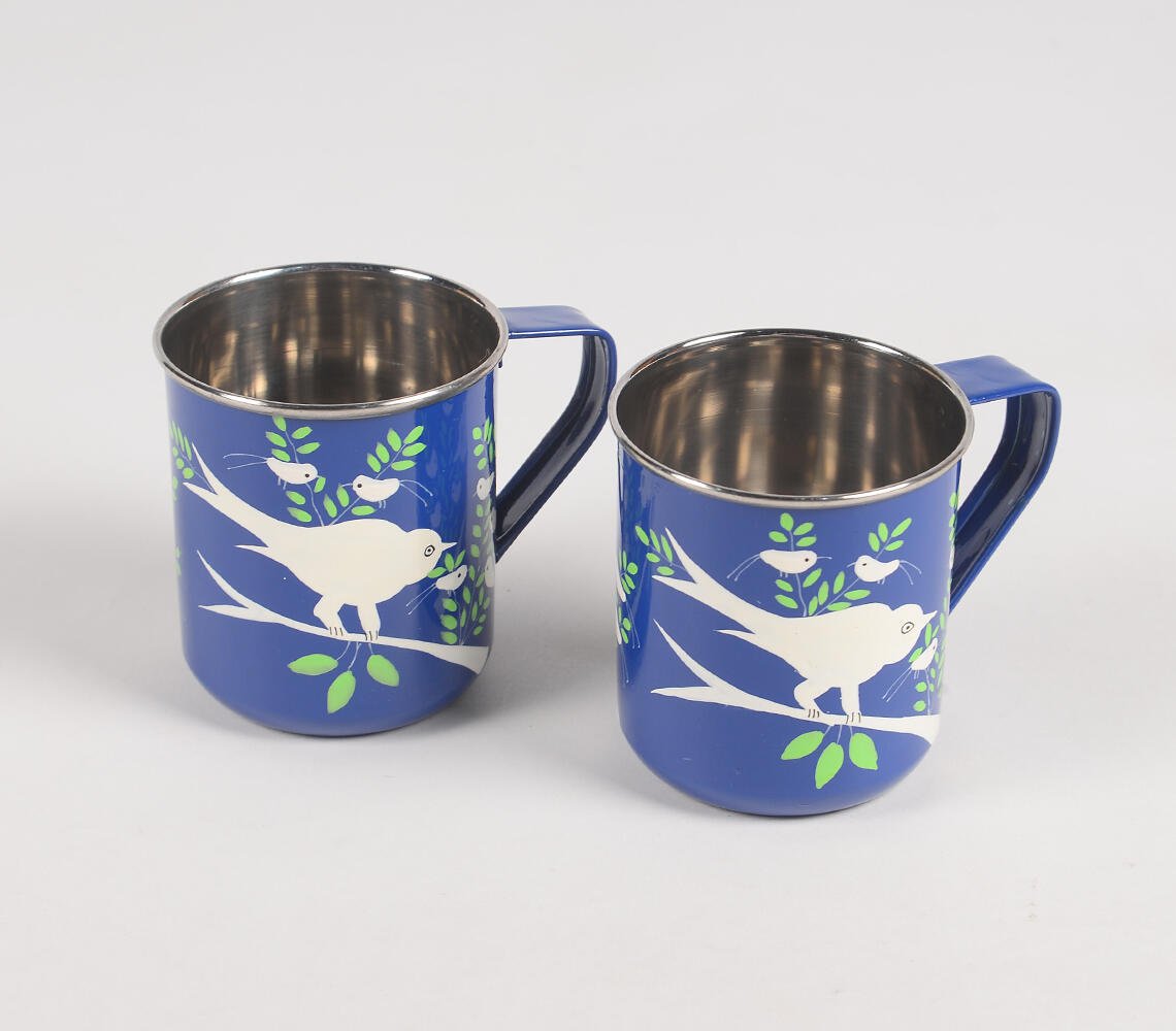 Hand Painted Stainless Steel Mugs (Set of 2)