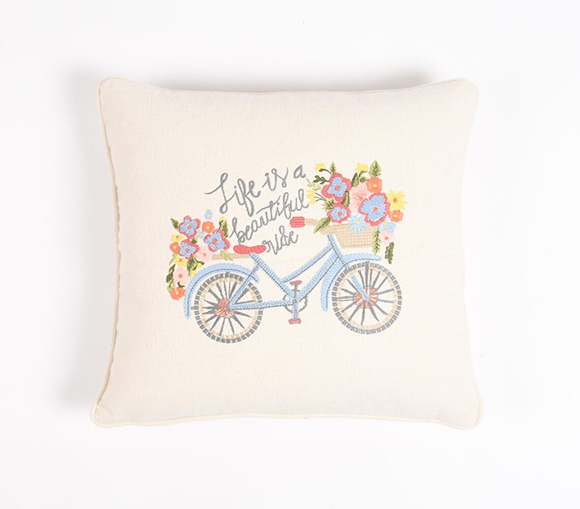 Hand Embroidered Cotton Cushion cover, 18 x 18 inches