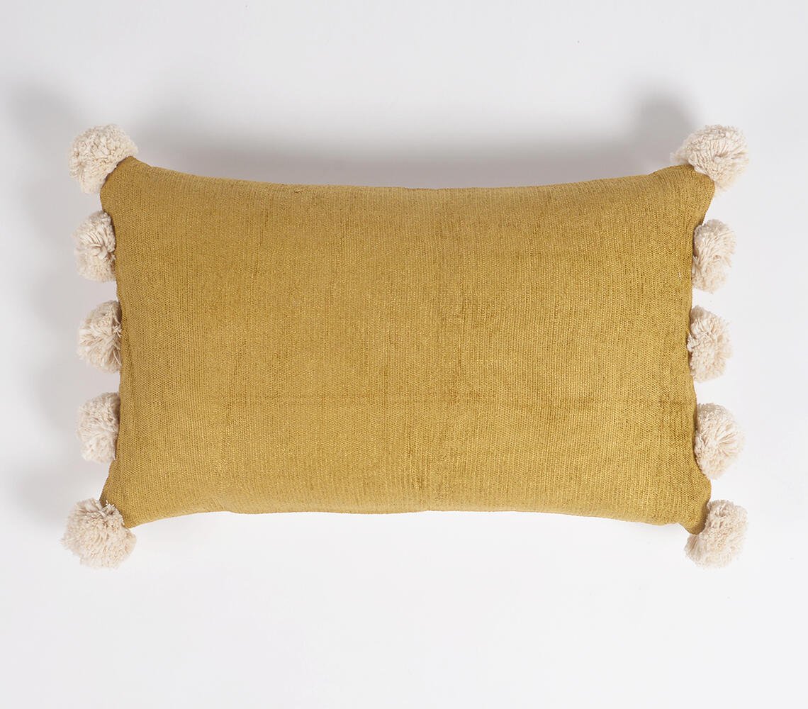 Gouden Chenille Pom-Pom omzoomd lumbale kussenhoes