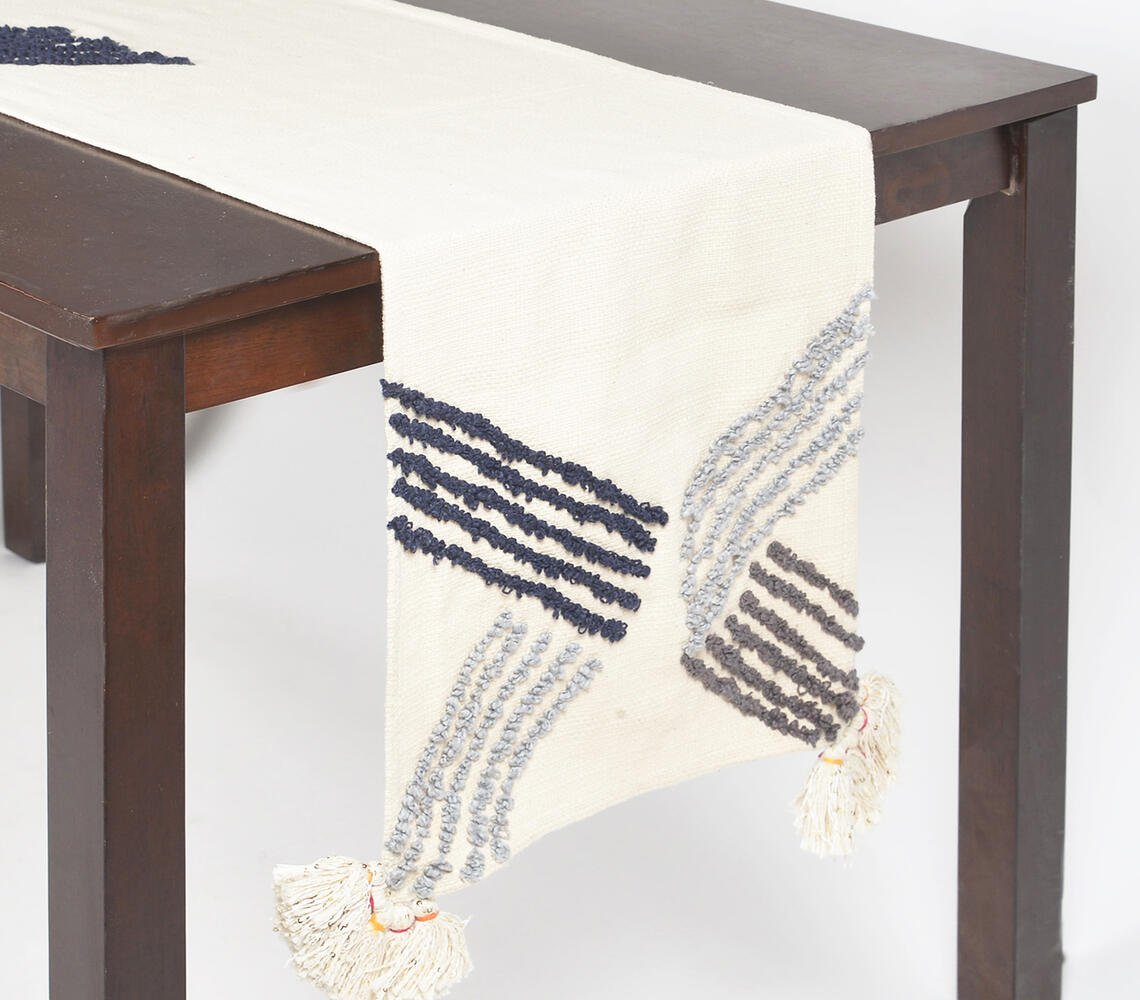 Threaded Cross Cotton Tasseled Table Runner