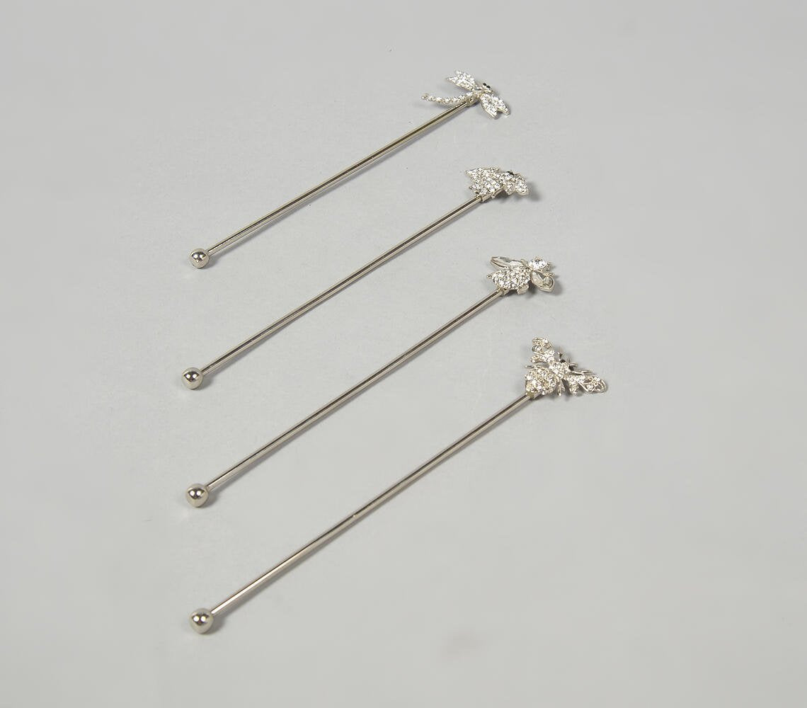 Rhinestone-Encrusted Stainless Steel Stirrers (Set of 4)