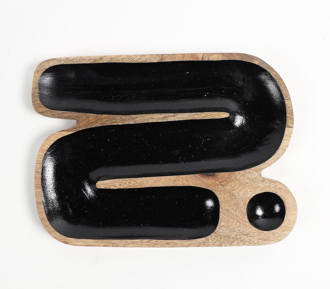 Hand Carved N-Shaped Black Wooden Serving Platter