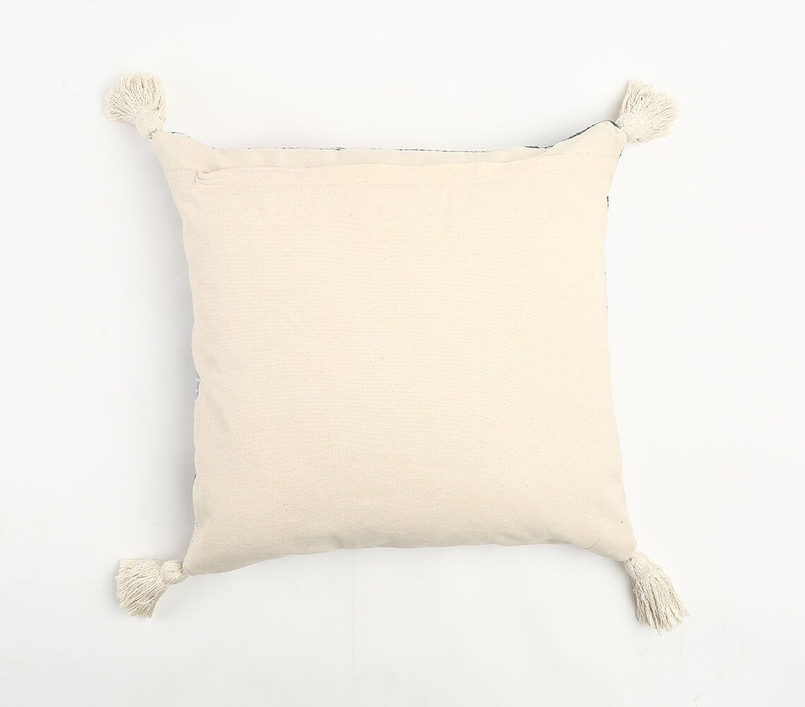 Colorblock Cotton Cushion Cover With Tassels