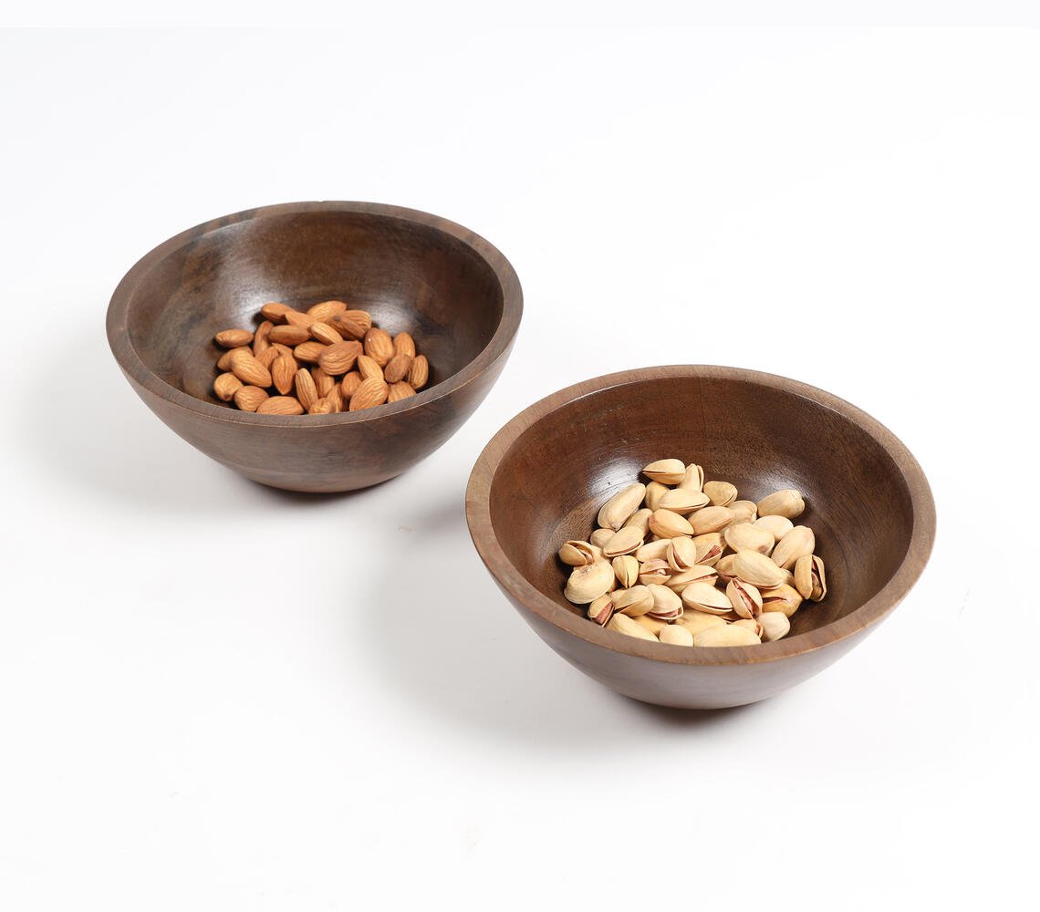 Earthy Wooden Nut Serving Bowls (Set of 2)