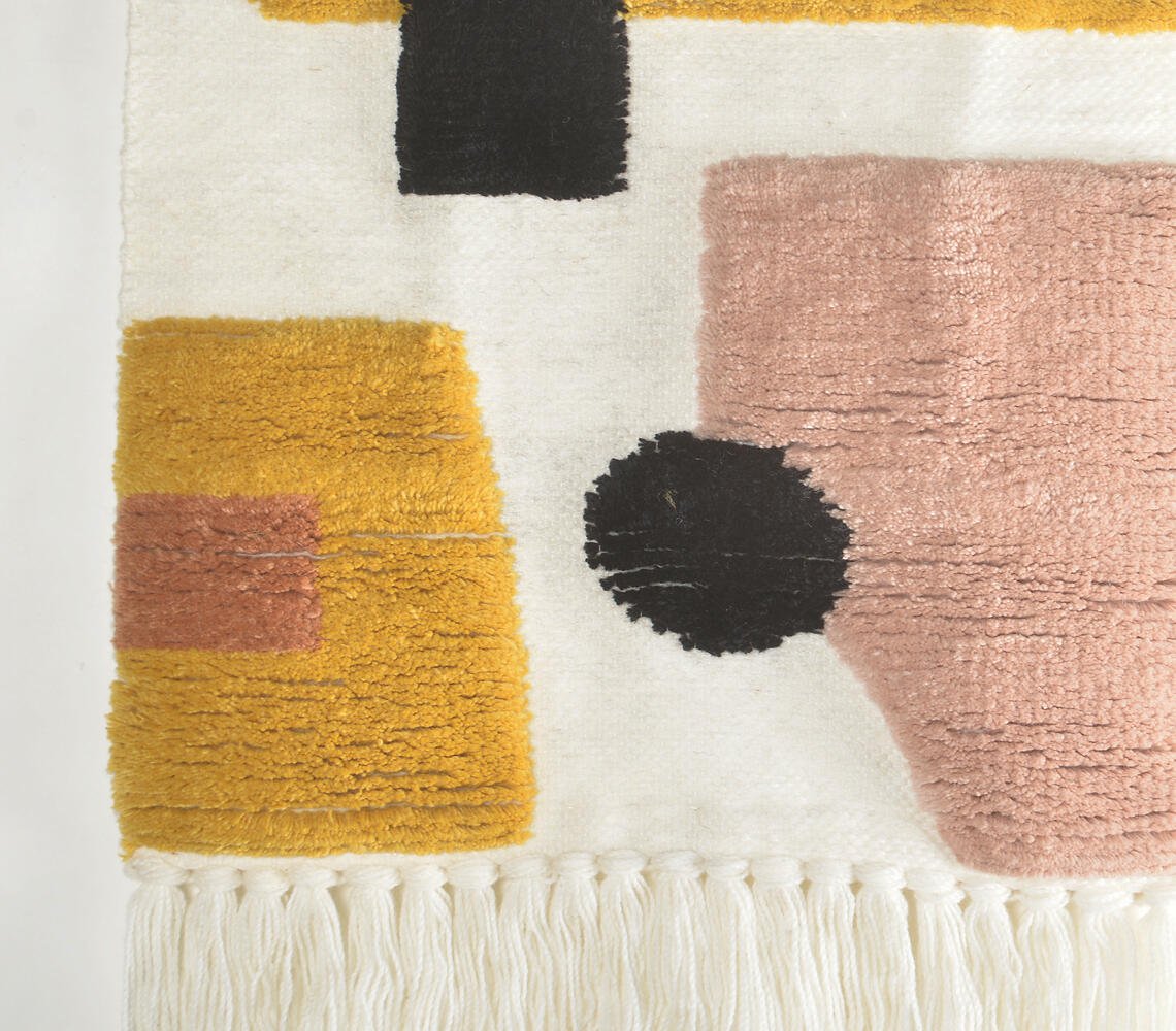 Handwoven & Tufted Abstract Wall Hanging with Ombre Fringes