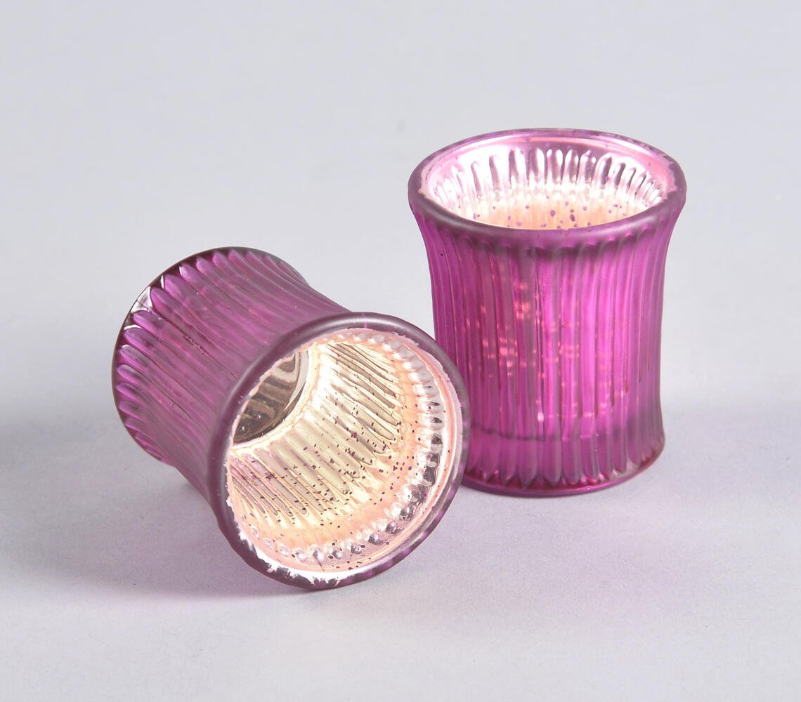 Mauve Tinted & Ribbed Glass Votives (set of 2)