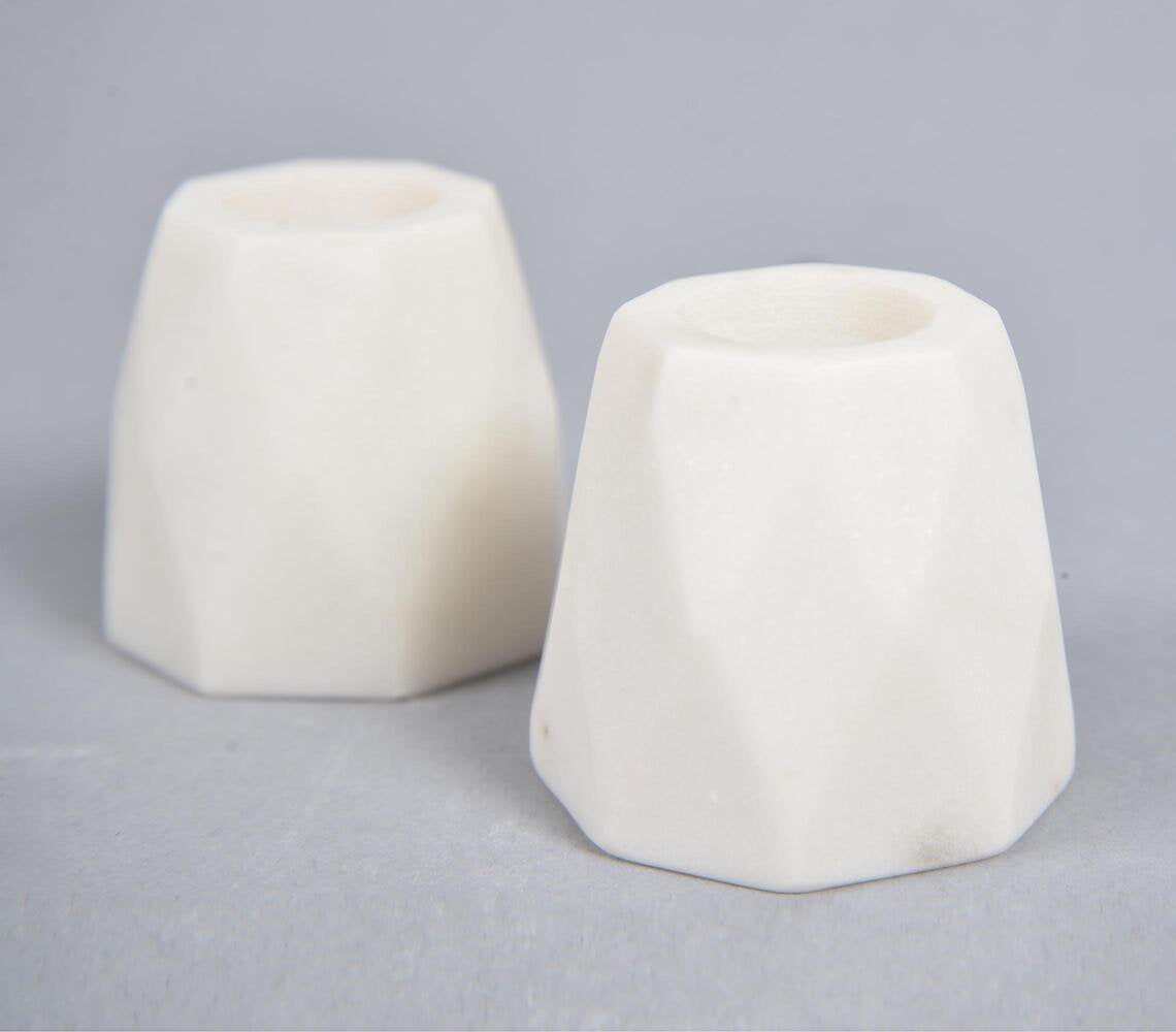 Turned White Stone Candle Holders (set of 2)