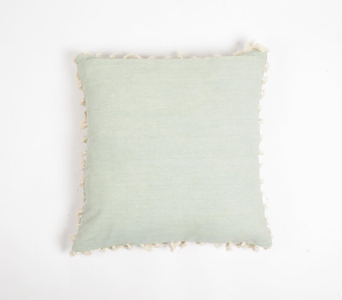 Solid Tasseled Pastel Sage Cotton Cushion Cover