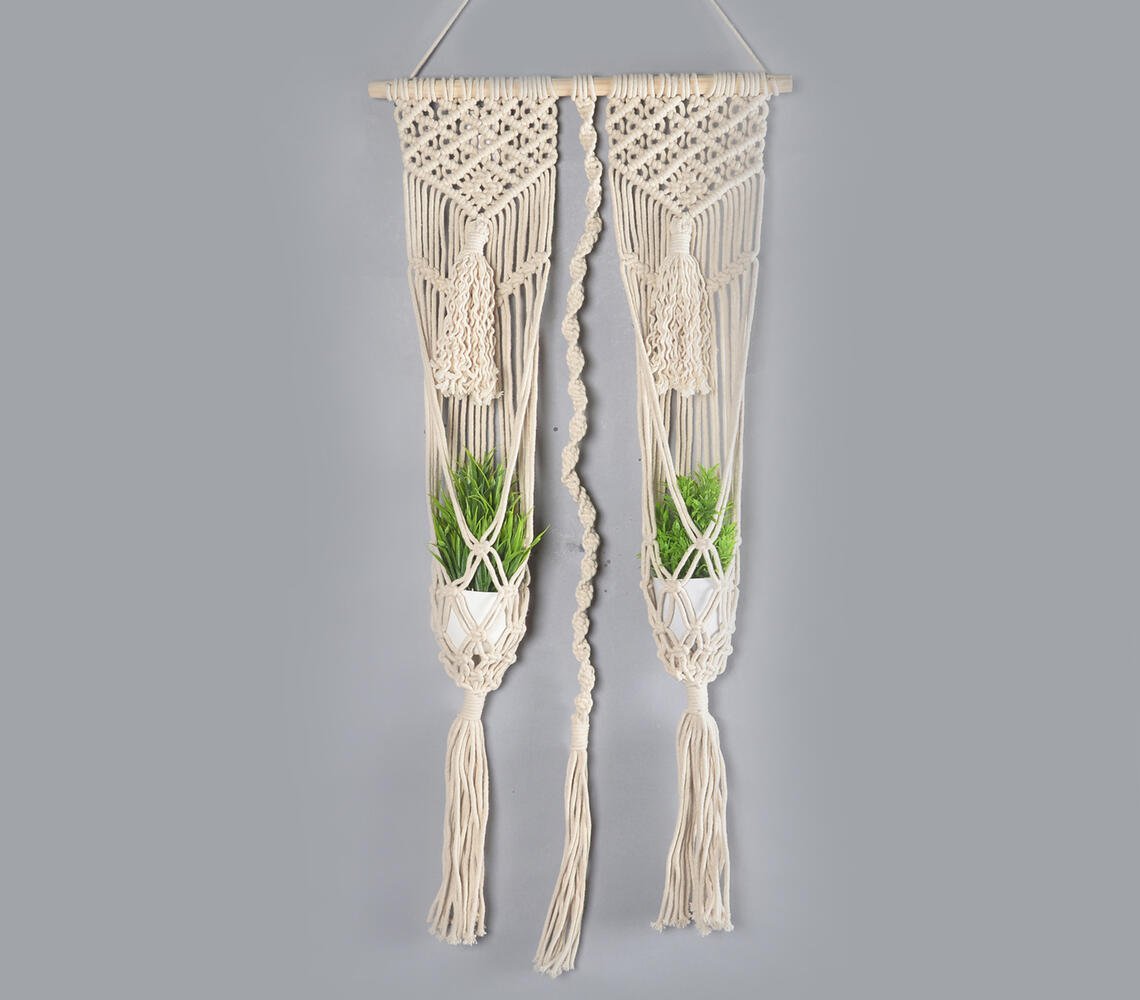 Boho Macrame muurhangende dubbele plantenpot