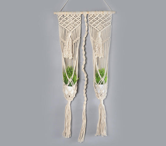 Boho Macrame muurhangende dubbele plantenpot