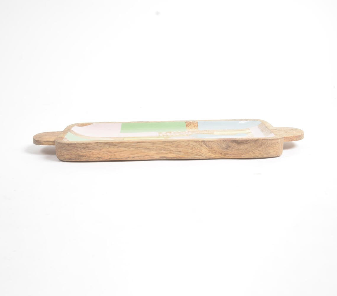 Abstract Enameled Mango Wood Serving Platter