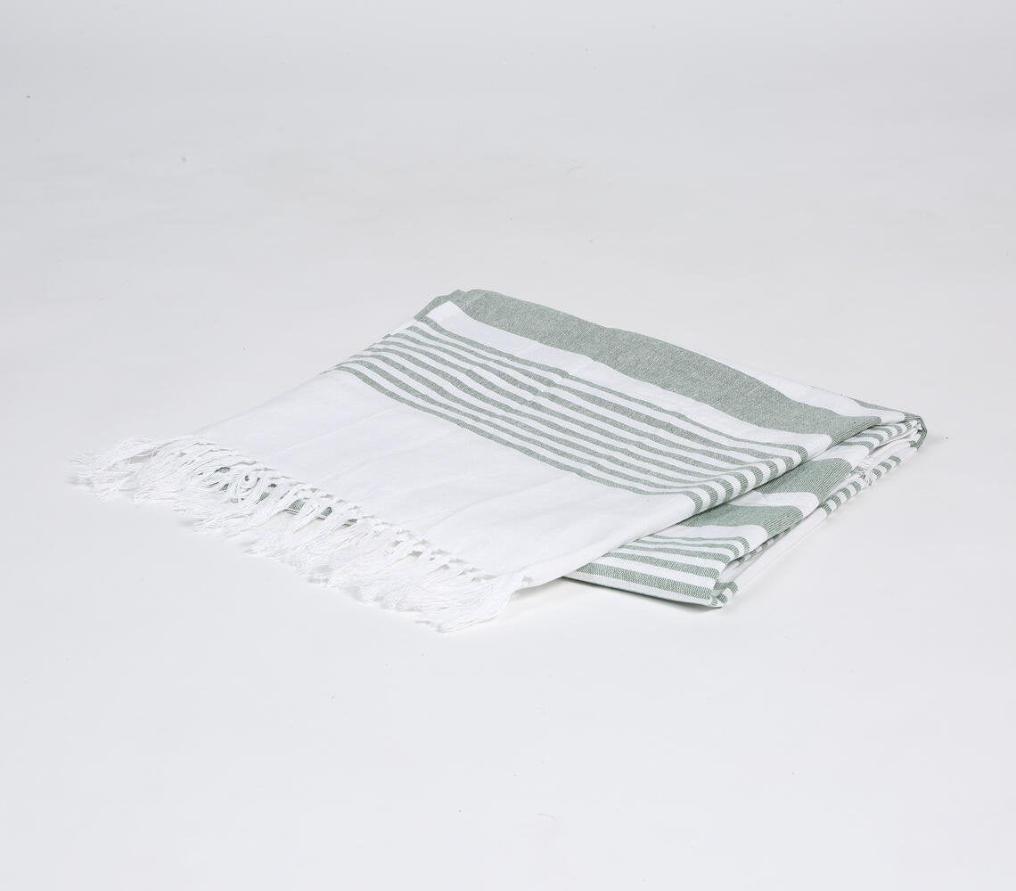 Handwoven Sage Striped Cotton Bath Towel