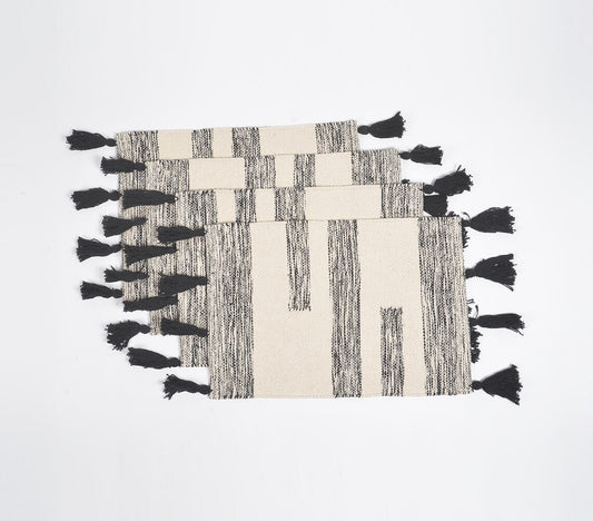 Handgeweven monochrome placemats met zwarte lijnen (set van 4)