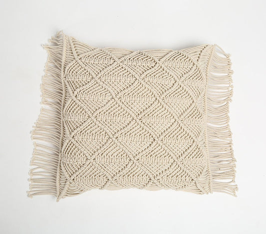 Macrame omzoomde katoenen kussenhoes