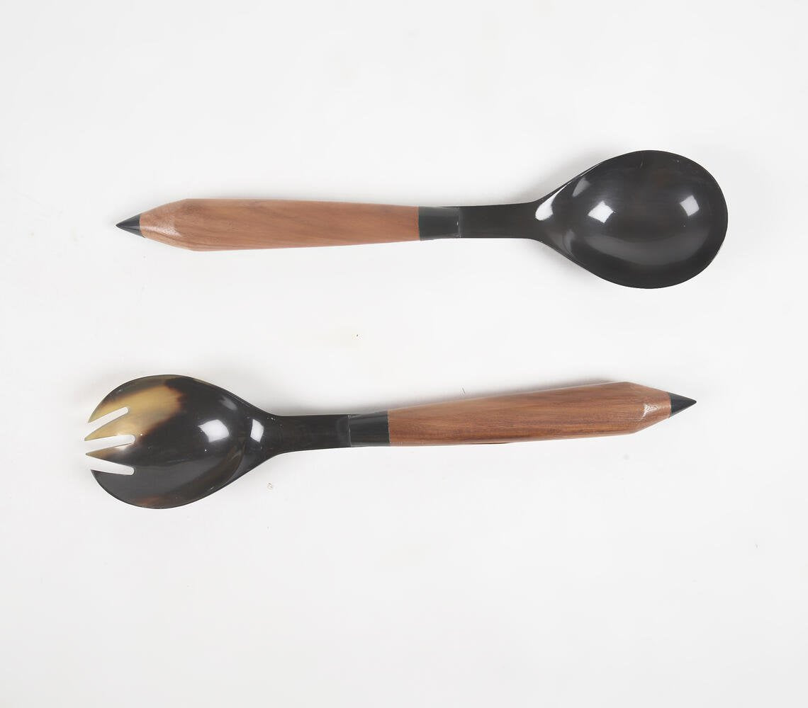 Recycled Horn & Wood Salad Serving Spoons (set of 2)