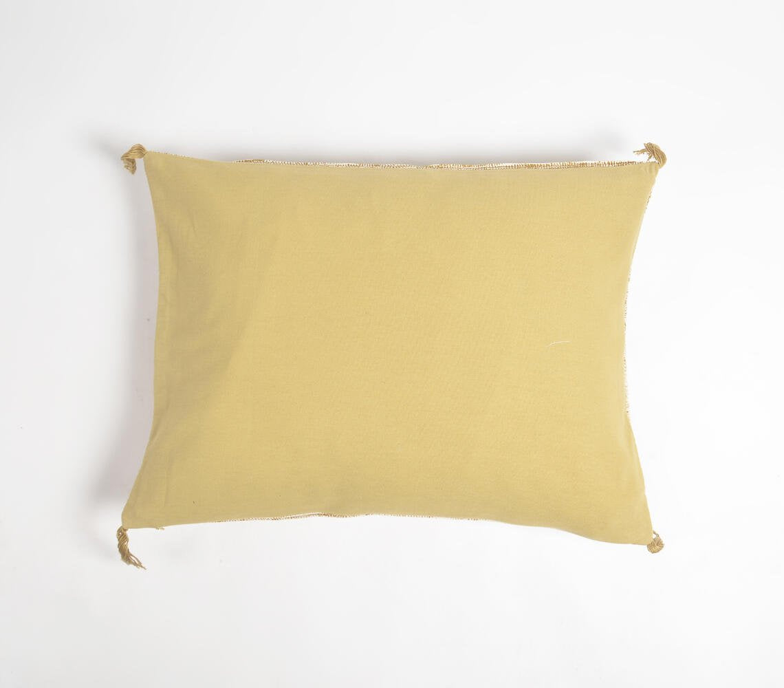 Tasseled Yellow Lines Cotton lumbar cushion Cover, 16 x 20 inches