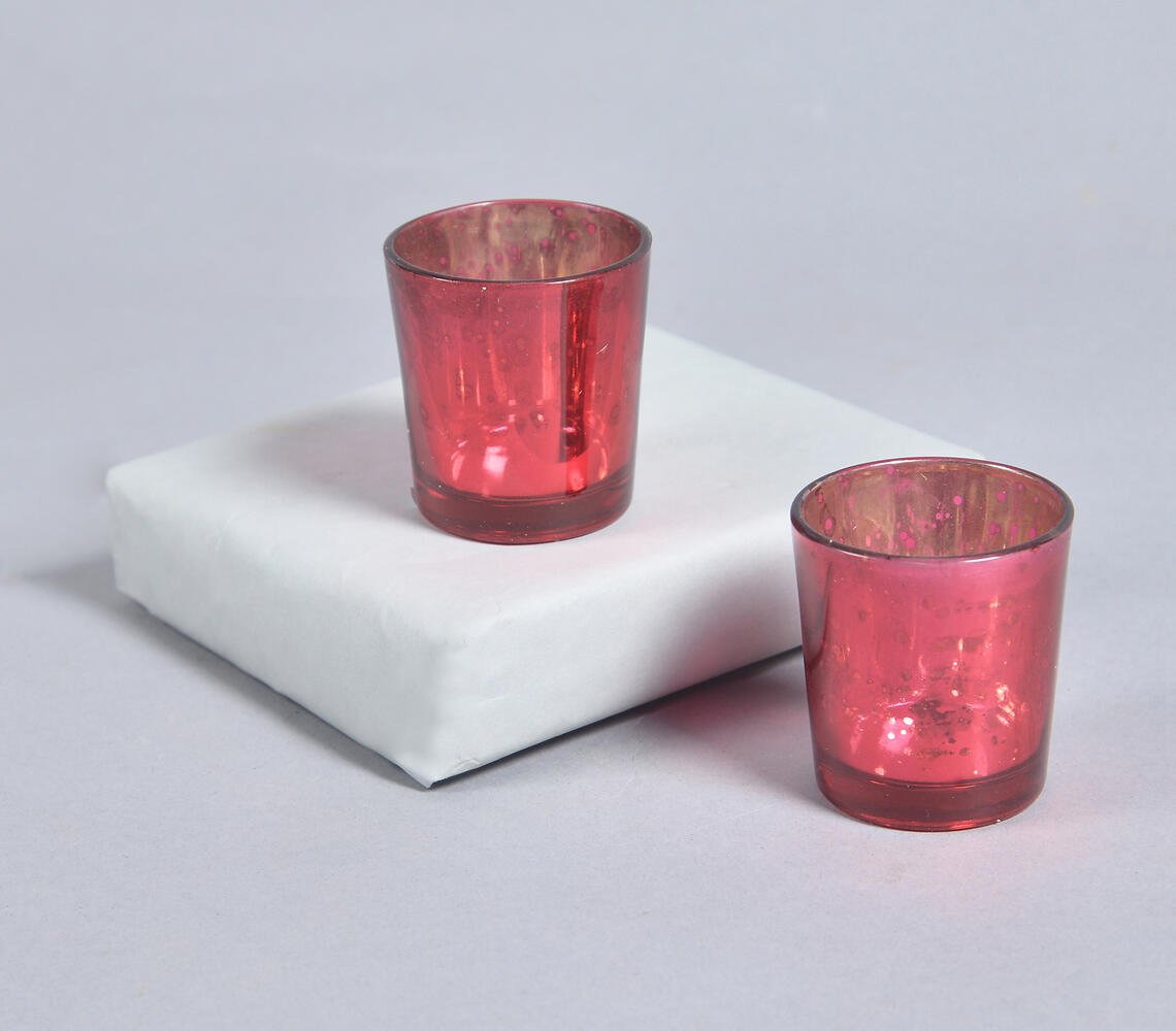 Mercury Tinted Scarlet Glass Votives (set of 2)