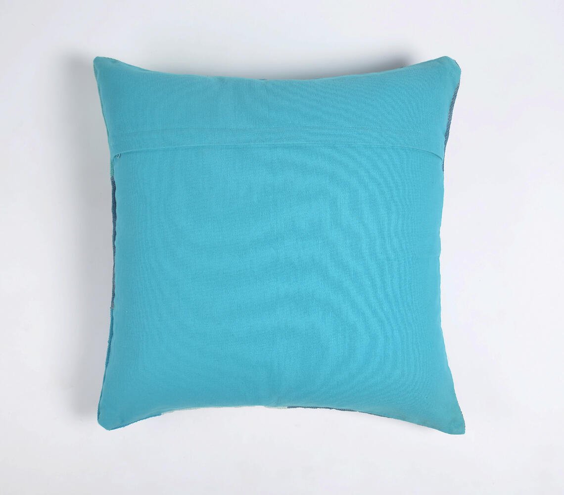 Azure Patchwork Cotton Cushion Cover, 24 x 24 inches