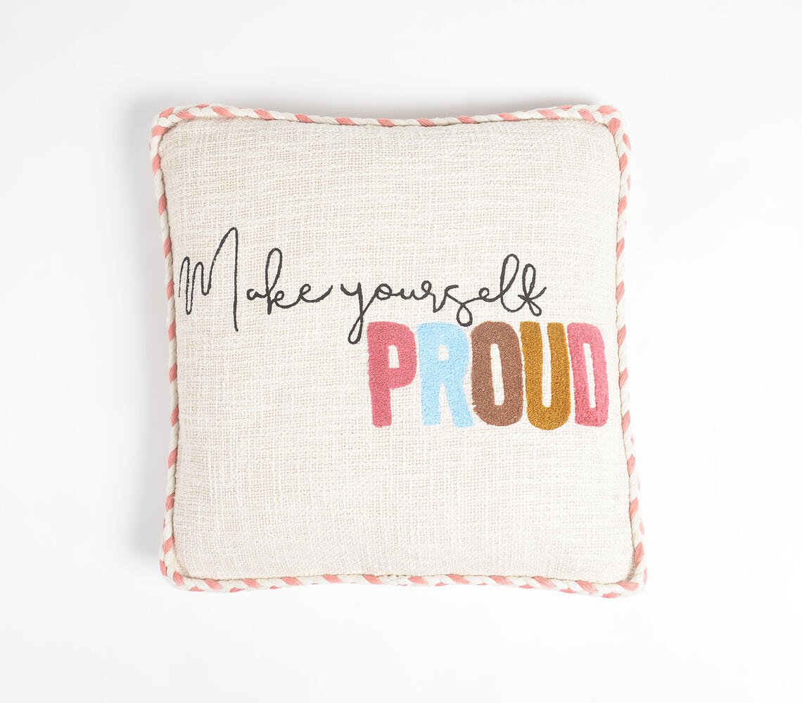 Make Yourself Proud-kussenhoes met gevlochten bies