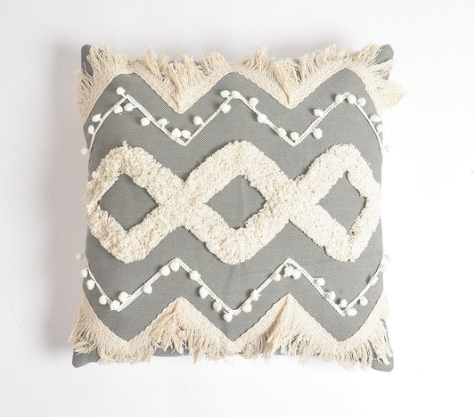 Embroidered Fog Grey Cushion Cover