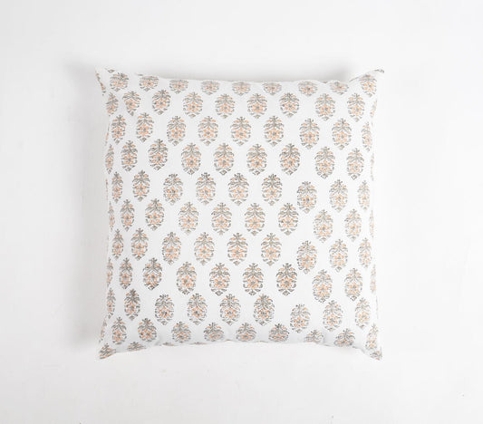 Flower Motif Block Printed Cushion Cover, 18 x 18 inches