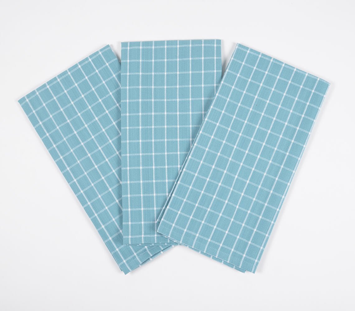 Handwoven Cotton Checked Kitchen Towels (set of 3)