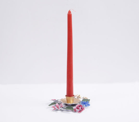 Enamelled Iron Floral Candle Holder