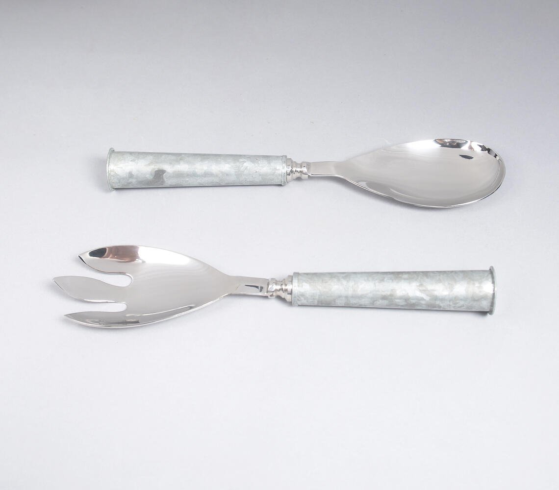 Stainless Steel & Galvanized Iron Salad Servering Spoons (Set of 2)