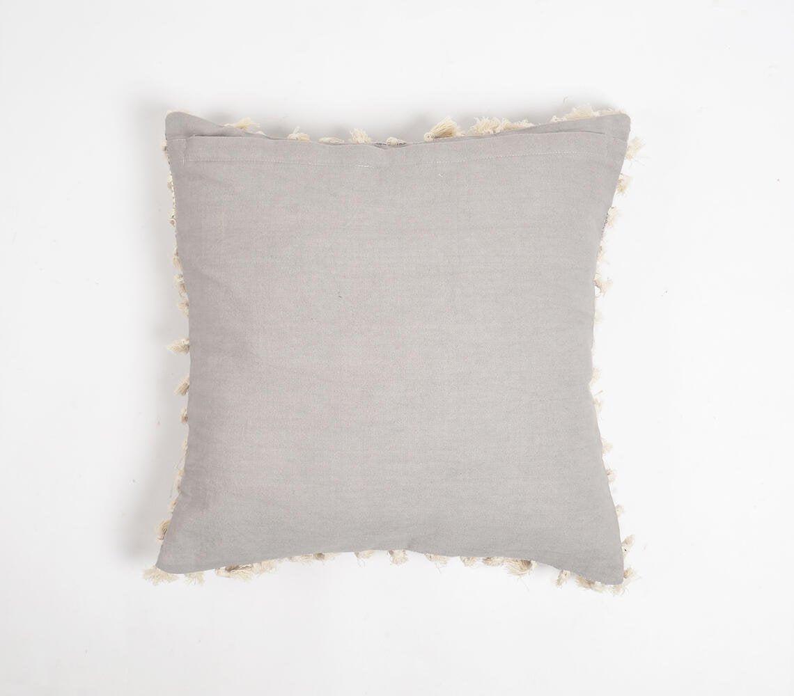 Solid Tasseled Grey Cotton Cushion Cover, 18 x 18 inches