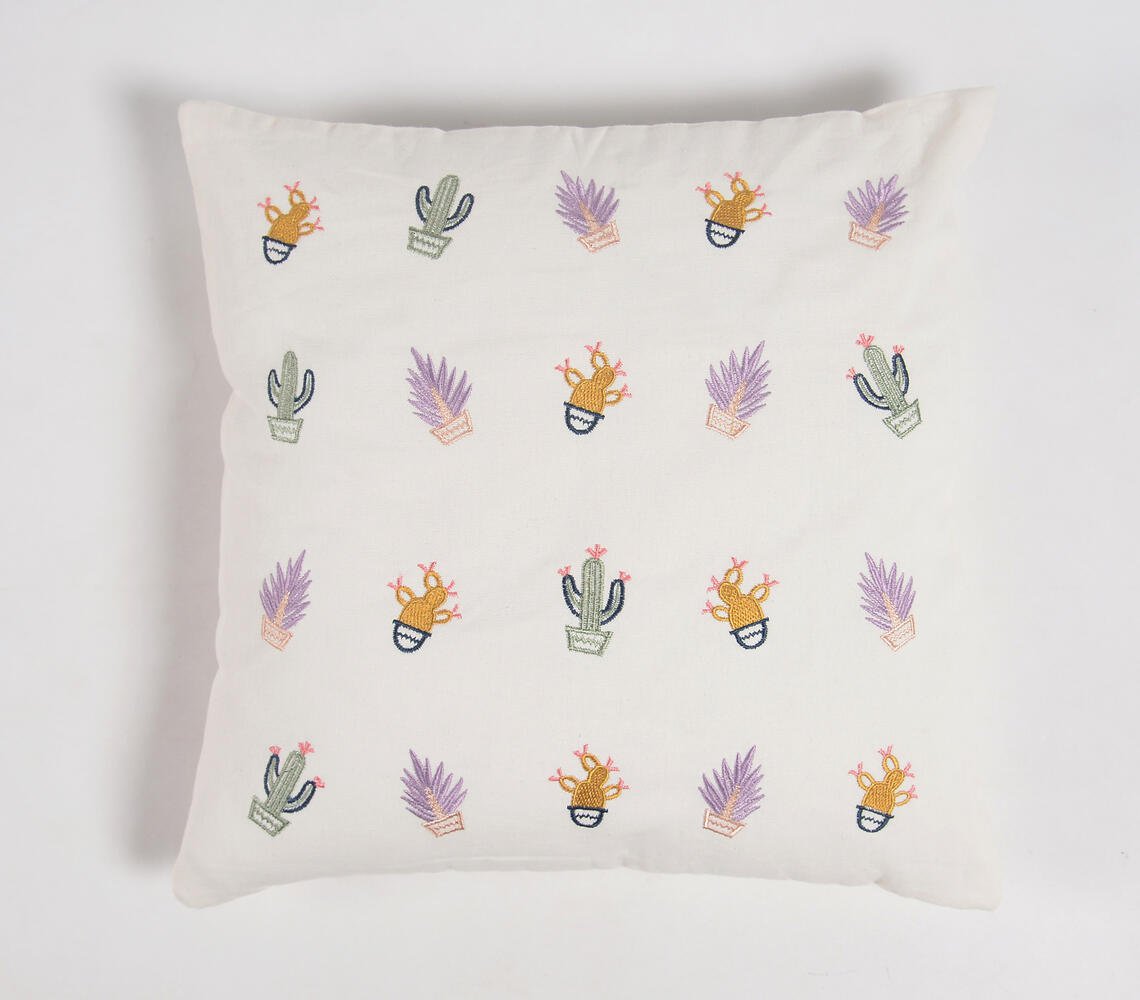 Embroidered Cotton Cushion Cover, 18 x 18 inches