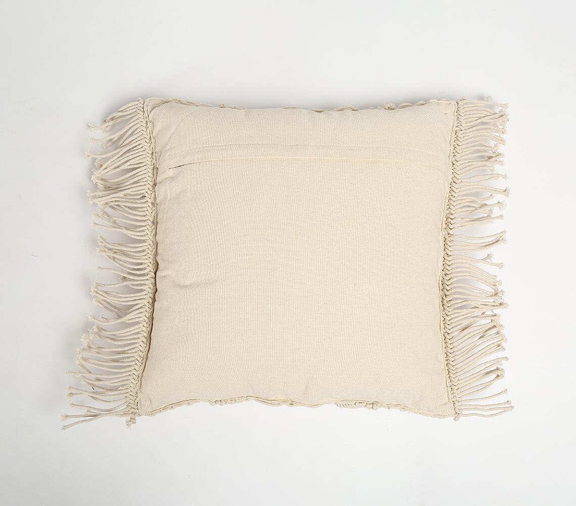 Macrame Fringed Cotton Cushion Cover