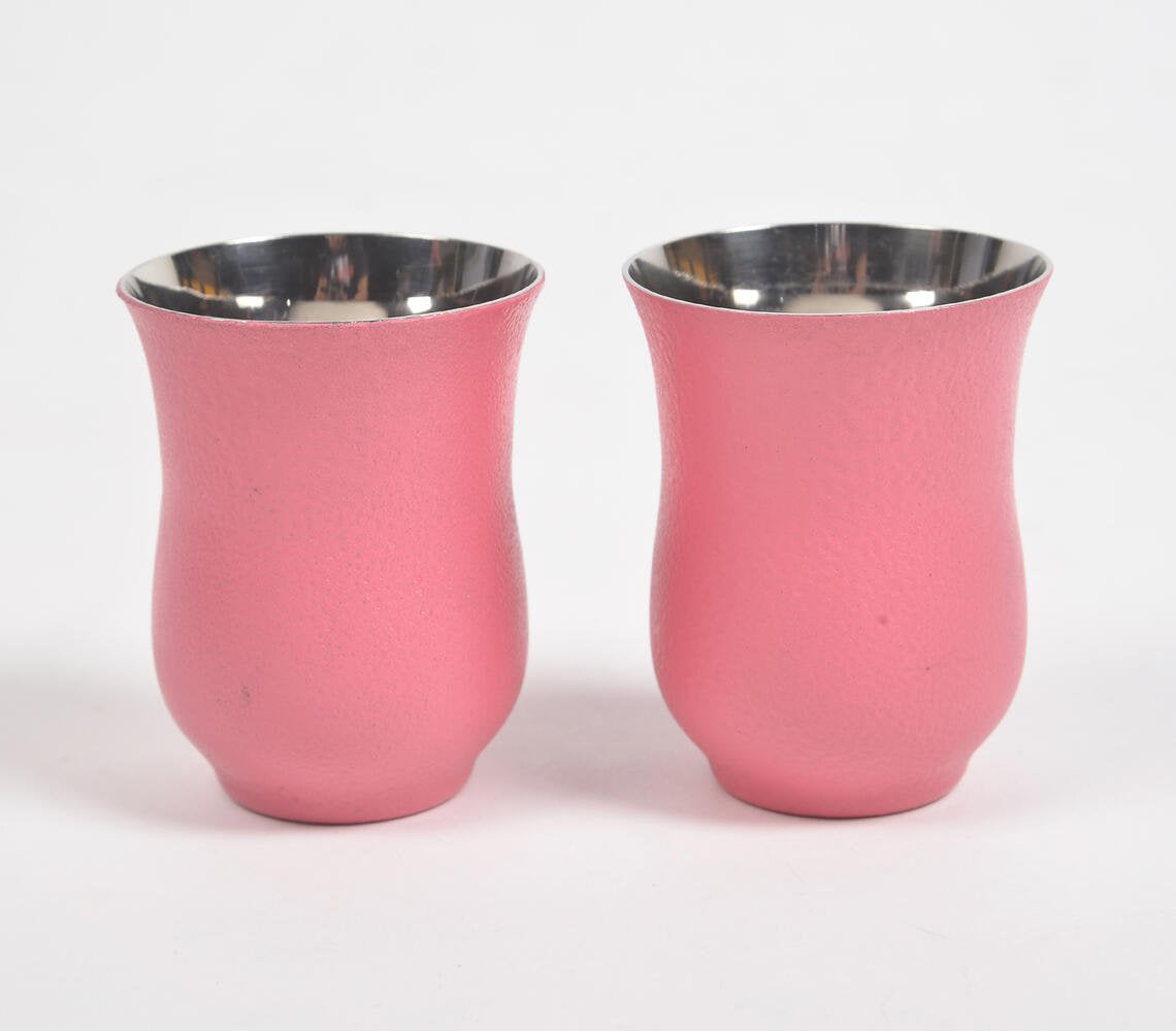 Textured Stainless Steel Pink Glasses (Set of 2)