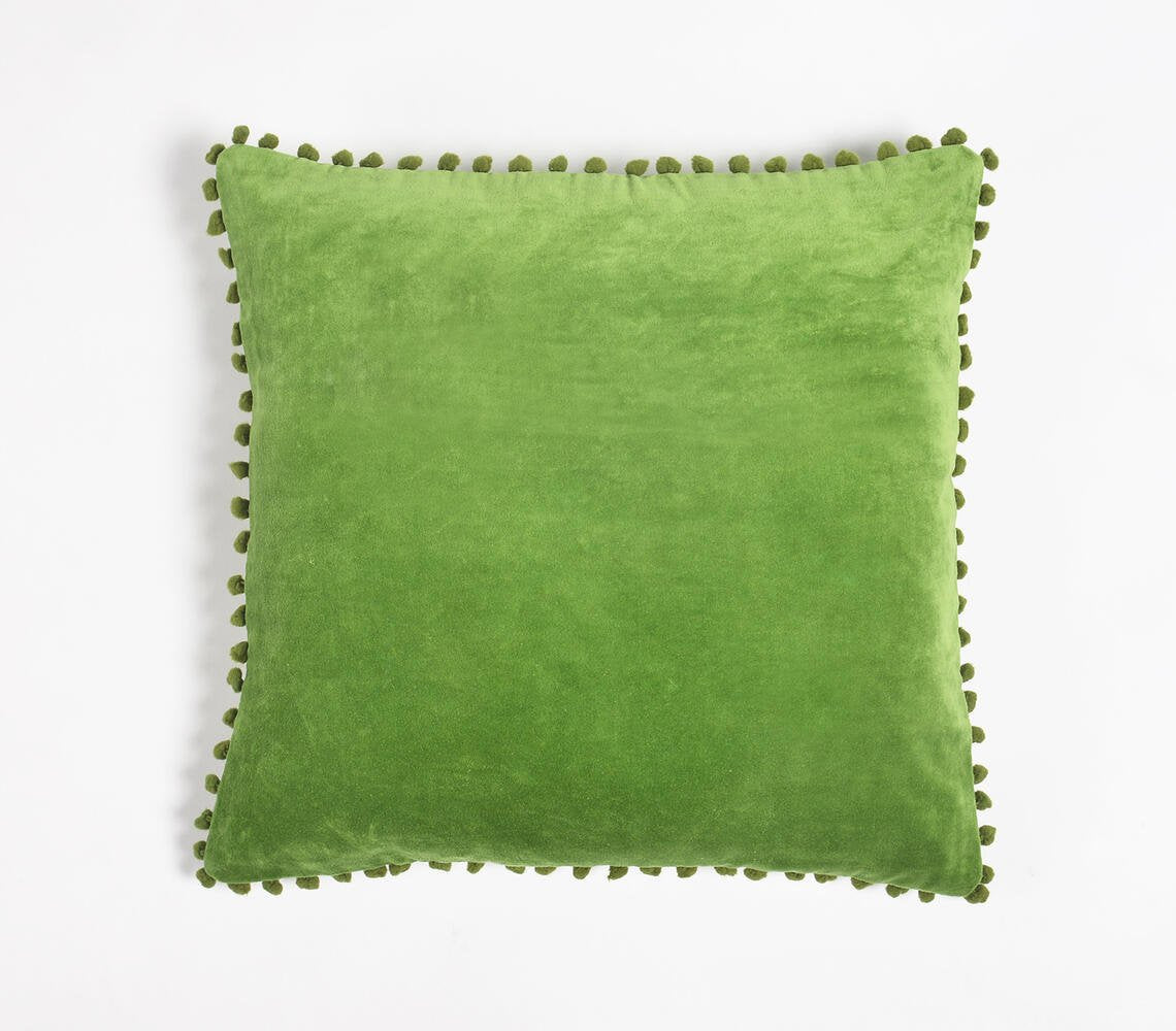 Handmade Cotton Acrylic Pom-pom Lined Cushion Cover, 18 x 18 inches